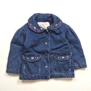 Vintage Climate Control Denim Jacket Baby Girls Size 18m Embroidered
